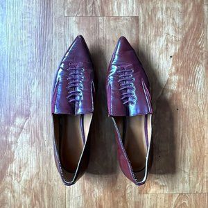 Halston "Ronda" Flats - Patent Leather Pointed Toe Flats - Burgundy - 7.5